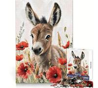 Puzzle Bébé Âne dans Les Coquelicots pour Adultes 1000 pièces Stimule la mémoire Loisirs calmes Découpe précise Cadeau d'anniversaire (38x26cm)