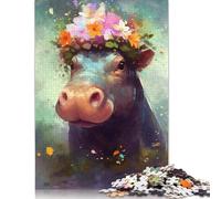 Puzzle bébé Hippopotame coloré 1000 pièces, Jeu éducatif, Cadeau d'halloween, 1000 pièces (75 x 50 cm)
