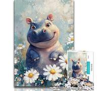 Puzzle bébé Hippopotame et Fleurs pour Adolescents 1000 pièces, Jouets éducatifs et éducatifs, Jeux familiaux, Cadeaux d'anniversaire et Cadeaux Uniques 38x26cm