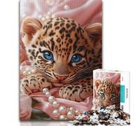 Puzzle bébé léopard pour Adultes et Adolescents, idéal pour Tuer Le Temps en Vacances avec des pièces de Formes aléatoires entièrement emboîtables (50x75cm)