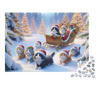 Puzzle Bébés Animaux de Noël 1000 pièces 38x26cm Papier recyclé pour Adultes Art Mignon d'hiver Jeu Éducatif Décompression Décoration d'Intérieur Cadeaux pour Hommes