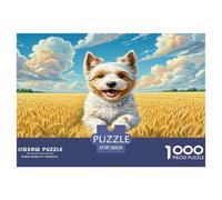 Puzzle Bedlington Terrier pour Adultes et Adolescents Chien sautant dans Un Champ de blé, Jeu éducatif pour décoration Murale et Cadeaux, 38 x 26 cm/1000 pièces
