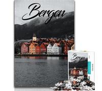 Puzzle Bergen Norvège pour Adolescents 1000 pièces, Jouet éducatif intellectuel décompressant, Superbes Cadeaux et Jouets 75x50cm