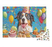 Puzzle Berger 1000 Pièces Papier Recyclé Chien au Chapeau à Un Festin Arrière - Plan Célébration Confortable Cadeau Amusant Activité Maison Jeu Éducatif Défi Cadeau pour Adultes 70x50cm
