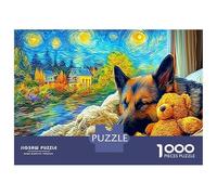 Puzzle Berger Allemand 1000 Pièces en Papier Recyclé, Art Berger Allemand & Ours en Peluche, Adulte & Enfant, Cadeau Amusant, Activité Maison, Décoration Murale & Cadeau, 38x26cm