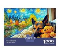 Puzzle Berger Allemand 1000 Pièces en Papier Recyclé, Berger Allemand Au Repos & Nounours, Loisir Adulte, Amusant & Stimulant, Loisir en Famille & Décoration Murale, 70x50cm