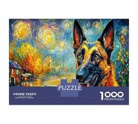 Puzzle Berger Allemand 1000 Pièces en Papier Recyclé, Portrait Berger Allemand Impressionniste, Loisir Adulte, Jeu Éducatif & Anti-Stress, Idée Cadeau Exceptionnelle, 70x50cm