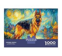 Puzzle Berger Allemand Adulte 1000 Pièces en Papier Recyclé, Peinture Berger Allemand en Course, Jeu Difficile, Amusant & Stimulant, Loisir en Famille, 38x26cm