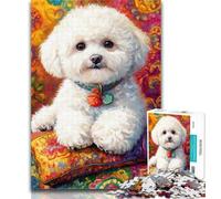 Puzzle Bichon Frise Peinture à l'huile 1000 pièces pour Adultes, Anti-Stress, défi Difficile, renforce l'amour Entre Couples 26x38cm