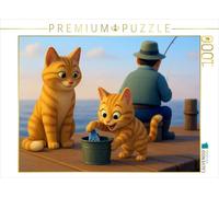 CALVENDO Puzzle Bien, Faites Attention qu'il ne remarquera Rien - Les Chats de Dessin animé volent du Poisson | 1000 pièces - Taille de la Pose 64 x 48 cm - Puzzle Photo pour des Heures heureuses