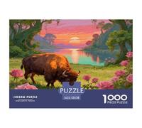 Puzzle Bison d'europe 1000 Pièces pour Adultes Et Enfants, Jeu De Société Convivial, Casse-tête Prairie de Roses, Décoration Intérieure, Cadeau Enfant 52x38cm/1000pcs