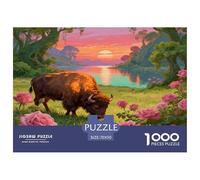 Puzzle Bison d'europe 1000 Pièces pour Adultes Et Enfants, Jeu De Société Convivial, Casse-tête Prairie de Roses, Décoration Intérieure, Cadeau Famille 70x50cm/1000pcs