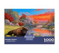 Puzzle Bison d'europe 1000 Pièces pour Adultes Et Enfants, Jeu De Société Convivial, Puzzles Rivière Herbeuse, DéCoration, Cadeau Anniversaire 38x26cm/1000pcs
