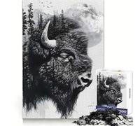 Puzzle Bison Double Exposure Lune pour Adultes, 1000 pièces, Stimulation cérébrale, Distraction apaisante, Coupe Premium, Cadeau d'anniversaire (38x52cm)