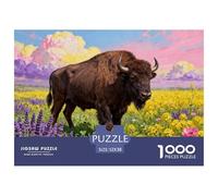 Puzzle Bison Europe 1000 Pièces pour Adultes Et Enfants, Plaisir Partagé en Famille, Jeu Éducatif, Puzzles Prairie Fleurs Sauvages, Décoration Intérieure, Cadeau Anniversaire 52x38cm/1000pcs