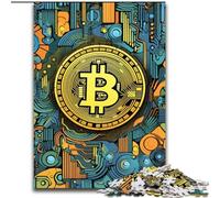 Puzzle Bitcoin doré 1000 pièces pour Adultes, Anti-Stress, pour Passer Le Temps à la Maison, avec Affiche et fiche de Questions-réponses Assorties (50x75cm)