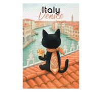 Puzzle Black Cat in Venice with Fries pour Adultes, Format 1000 PCS