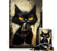 Puzzle Black Cat Wine Connoisseur pour Adolescents 1000 pièces Stimule la mémoire, évasion et Pleine Conscience Découpe précise Cadeau mémorable (38x52cm)