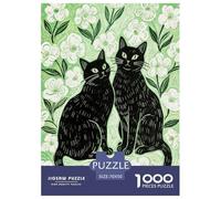 Puzzle Black Chats 1000 Pièces en Carton pour Adultes Enfants Jeu De Détente Familial Puzzles Deux Chats Noirs Trèfle Cadeau Famille Décoration Intérieure 70x50cm/1000pcs