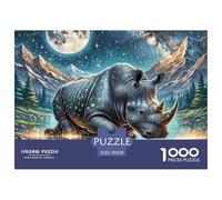 Puzzle Black Rhinocéros1000 Pièces pour Adultes - Puzzle Difficile Et Stimulant sur Le Thème De Under The Moon - Parfait pour Les Amateurs De Puzzles, Cadeau Stimulant 70x50cm/1000pcs