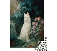 Puzzle Blanc Chat Among Flowers pour Adultes,38x26cm/1000pcs,Jeu ÉduChatif,décoration De La Maison,
