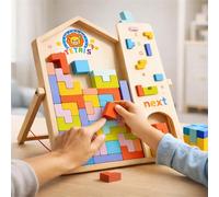 Puzzle Blocs Tetris en Bois pour Enfants, Jeu Logique À Formes dans Cadre Maison avec Zone Next, Activité STEM sans Écran pour Maison École Voyage (B)