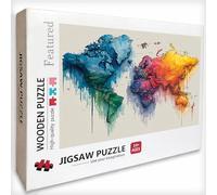 Puzzle Bois 1000 Pièces Carte du Monde, Couleur Puzzle Adultes avec Boîte 75x50cm, Activité Familiale, Jeu éducatif Défi énigme de Qualité Supérieure, pour Adultes Adolescent, Idee Cadeau, T-9027