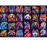 Puzzle Bois Adulte 1000 pièces Galerie de Portraits d’Animaux néon