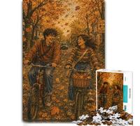 Puzzle Bois Adulte, Couple Biking Through Autumn Leaves, 1000 pièces | Présent du Nouvel An avec activité autour de la table sur plusieurs sessions.