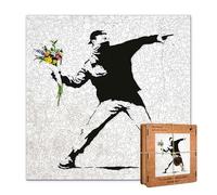 Puzzle Bois Banksy 450 Pièces Flower Thrower Art Urbain Moderne Décoratif pour Adultes Relaxant Créatif Artisanat Écologique Découpé au Laser Cadeau Original 40x40 cm Street Art Iconique