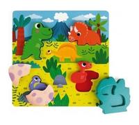 Puzzle Bois Cache Cache Dinosaures - 6 Pieces Figurines - encastrement Bebe 18-36 Mois - Set Jouet educatif et Carte Tigre