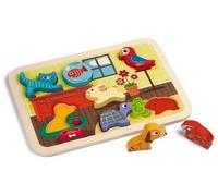 Puzzle Bois Chunky Animaux domestiques 7 Pieces a encastrer - Figurine de Jeu - motricite, Imagination - Set Jouet Bebe + Carte Animal