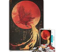 Puzzle Bois Complexe, Adultes, Phoenix Rising Red Moon, 1000 pièces | Puzzle pour passionné : présent pour amateur de loisirs détaillés, activité d'intérieur le w nd.
