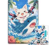 Puzzle Bois Complexe, Adultes, White Cat Shark Guns, 1000 pièces | À la maison : Puzzle adulte: montage des bords jusqu'aux détails de l'image à son propre rythme.