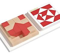 Puzzle Bois Enfant avec 40 Cartes Défis, Casse Tête en Bois avec 16 Pièces (8 Trapèzes + 8 Triangles), Jeu Éducatif et de Société, Jouet Montessori pour Enfants dès 3 Ans