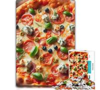 Puzzle Bois pour Adultes, Delicious Pizza with Various Toppings, 500 pièces | Cadeau de fin d'année pour fan de puzzle : activité pour une soirée calme pendant une soirée calme.