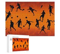 Puzzle Bois pour Adultes, Dynamic Soccer Silhouettes in Motion, 300 pièces
