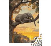 Puzzle Bois pour Adultes, Elephant in Tree at Sunset_2 De Noël, 1000 pièces