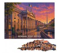 Puzzle Bois pour Adultes, General Post Office Dublin at Sunset, 1000 pièces | À offrir : Puzzle pour adultes : cadeau de fin d'année pour adulte, loisir manuel en intérieur.