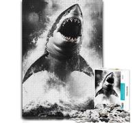 Puzzle Bois pour Adultes, Great White Shark Breaching The Ocean, 300 pièces