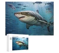 Puzzle Bois pour Adultes, Great White Shark in Deep Blue Waters, 300 pièces