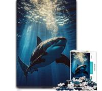 Puzzle Bois pour Adultes, Great White Shark Underwater Sunlight, 500 pièces