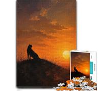 Puzzle Bois pour Adultes, Leopard Silhouette at Sunset Painting, 500 pièces | À la maison : Puzzle pour adultes: progression pièce après pièce avec un objectif clair le w nd.