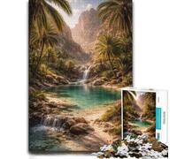 Puzzle Bois pour Adultes, Oasis Waterfall in a Tropical Canyon, 500 pièces