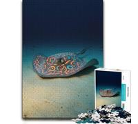 Puzzle Bois pour Adultes, Ornate Stingray on Sandy Ocean Floor, 300 pièces