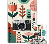 Puzzle Bois pour Adultes, Retro Camera and Floral Pattern Art, 1000 pièces | Le tri par zones du motif - un loisir concentré autour de la table le w nd.