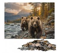 Puzzle Bois pour Adultes, Two Bears Running Through Tall Grass, 500 pièces | La progression pièce après pièce: une méthode de montage claire le w nd.