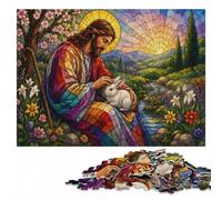 Puzzle Bois, Puzzle Illustré, Jesus with Easter Bunny and Eggs, 1000 pièces | Un loisir manuel à la maison - une organisation simple du motif sur plusieurs sessions.