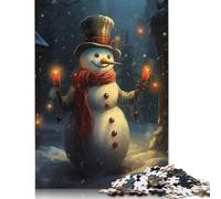Puzzle Bonhomme de Neige Souriant avec Bougies. Puzzle Stimulant et Stimulant en Carton 100% recyclé pour Adultes, Cadeau d'anniversaire, 1000 pièces (38 x 26 cm).