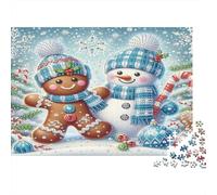 Puzzle Bonhomme Neige Pain Épices 52x38cm 1000p Papier Recy dulte Amis Hiver Mignons Défi Difficile Éducatif Détente Idée Cadeau